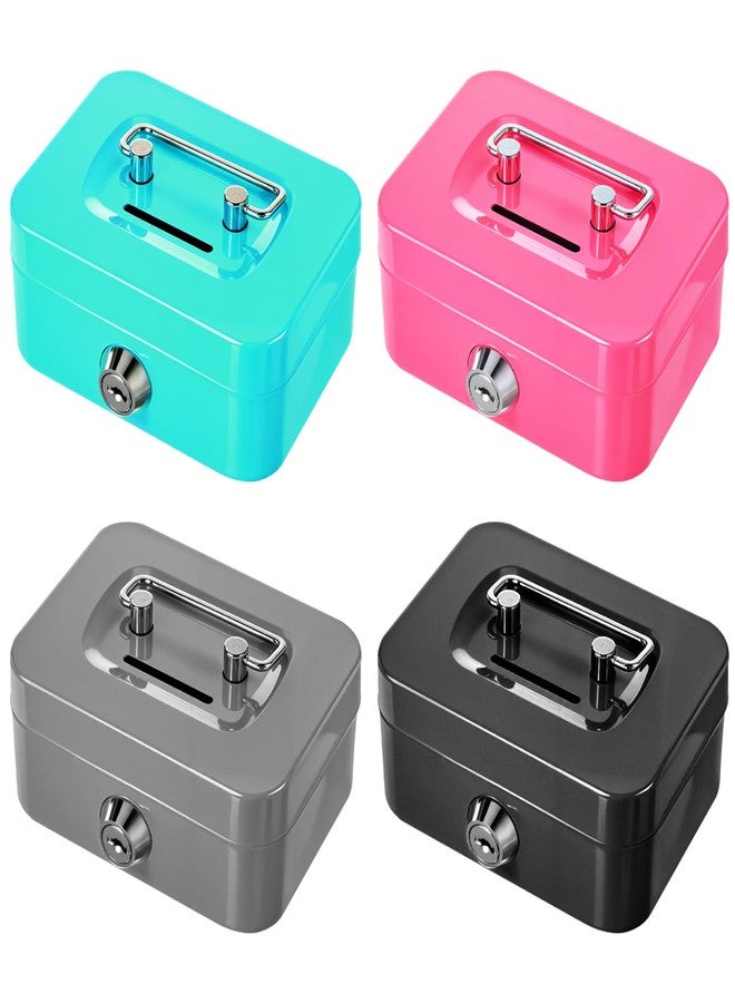 JOUTYFOR 4 Pieces Money Box Cash Box with Lock and Slot Steel Organizer Piggy Bank Metal Coin Bank Gifts for Christmas New Year, Without Money Tray(Black, Green, Gray, Pink) - Image 1